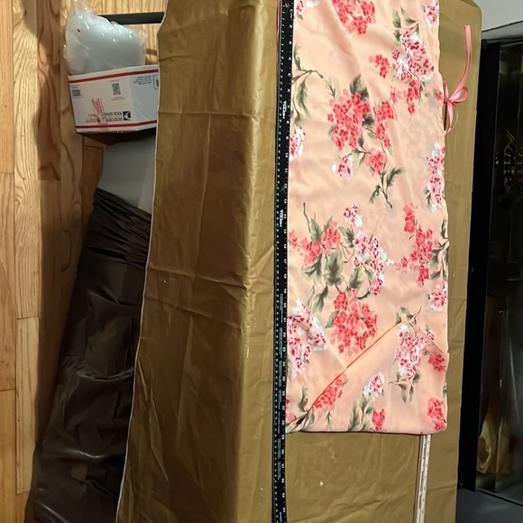 ONE Shoulder top light peach silky w/ sleeve ribbon tie at shoulder - Picture 9 of 11